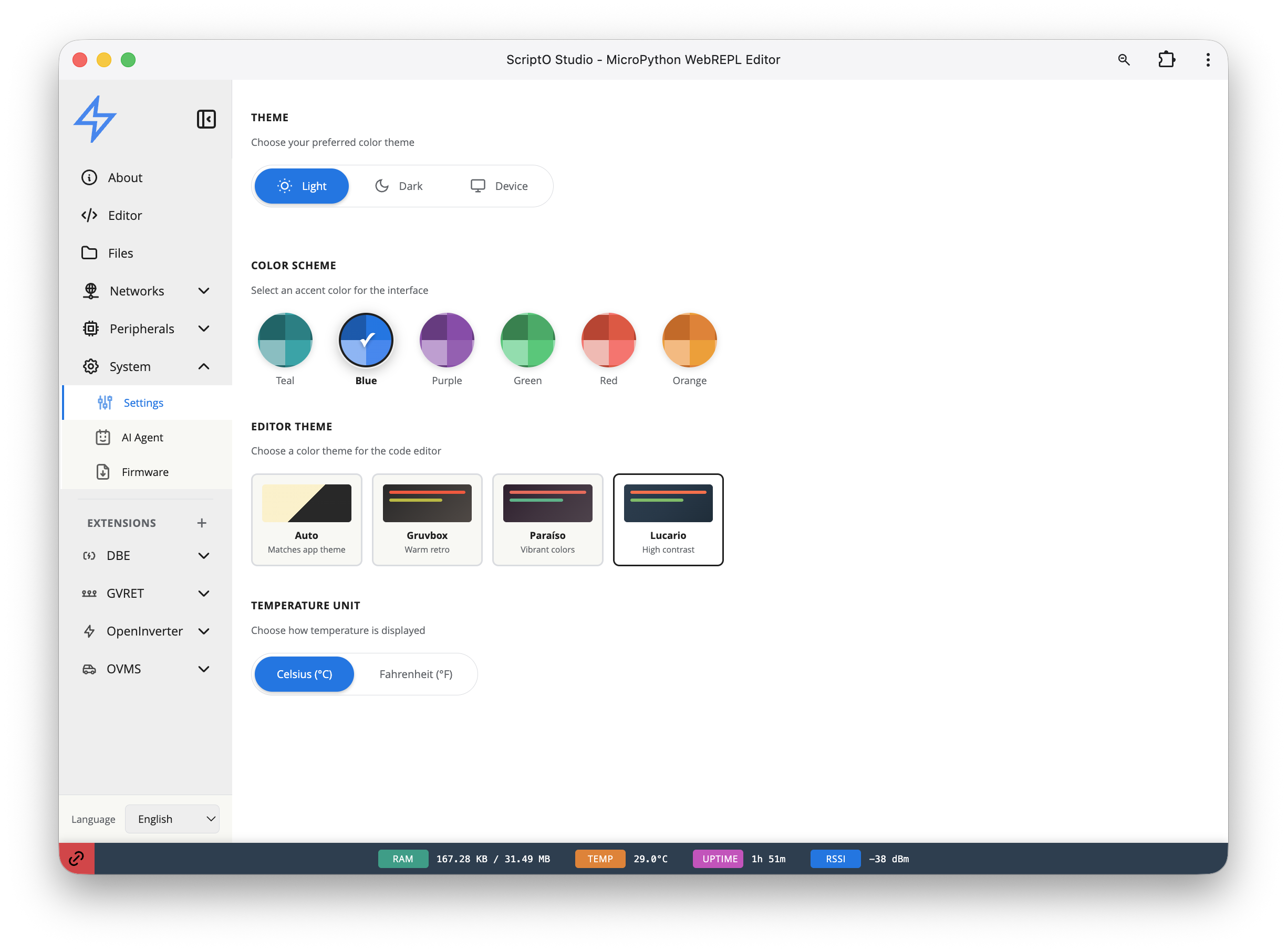 Settings Panel
